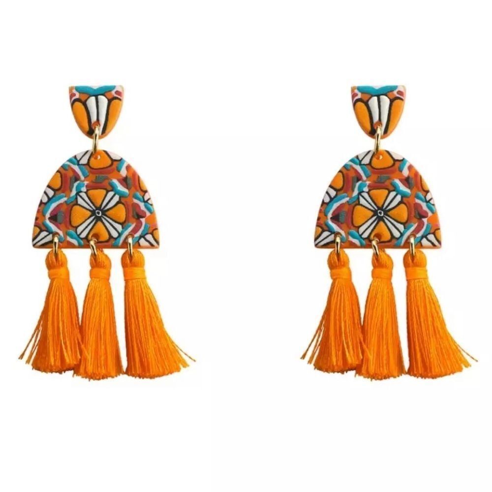 Colorful bohemian geometric acrylic tassel earrings​